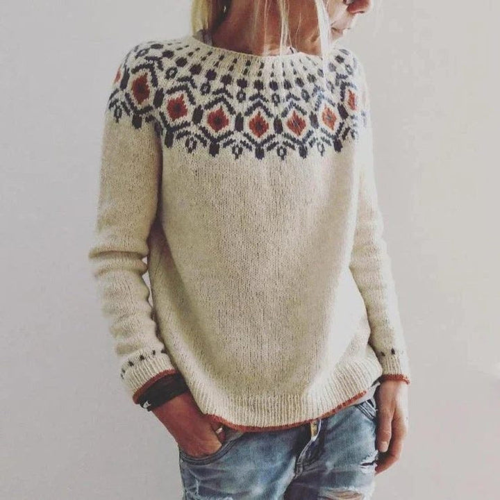 Jumper Women Knitted Jacquard Shoulder – Winter