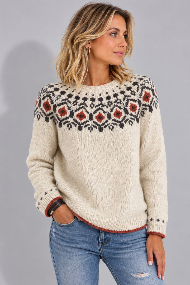 Jumper Women Knitted Jacquard Shoulder – Winter