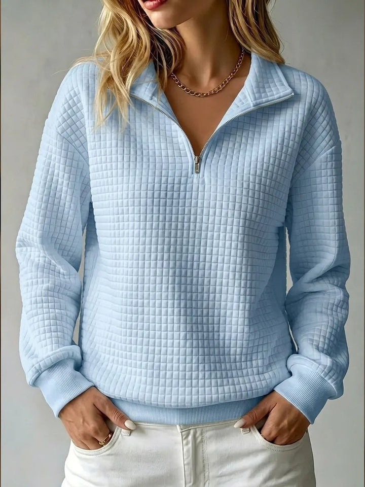 Jumper Women High Collar Zip Waffle Texture – Casual
