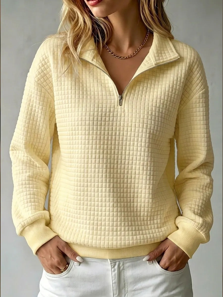 Jumper Women High Collar Zip Waffle Texture – Casual