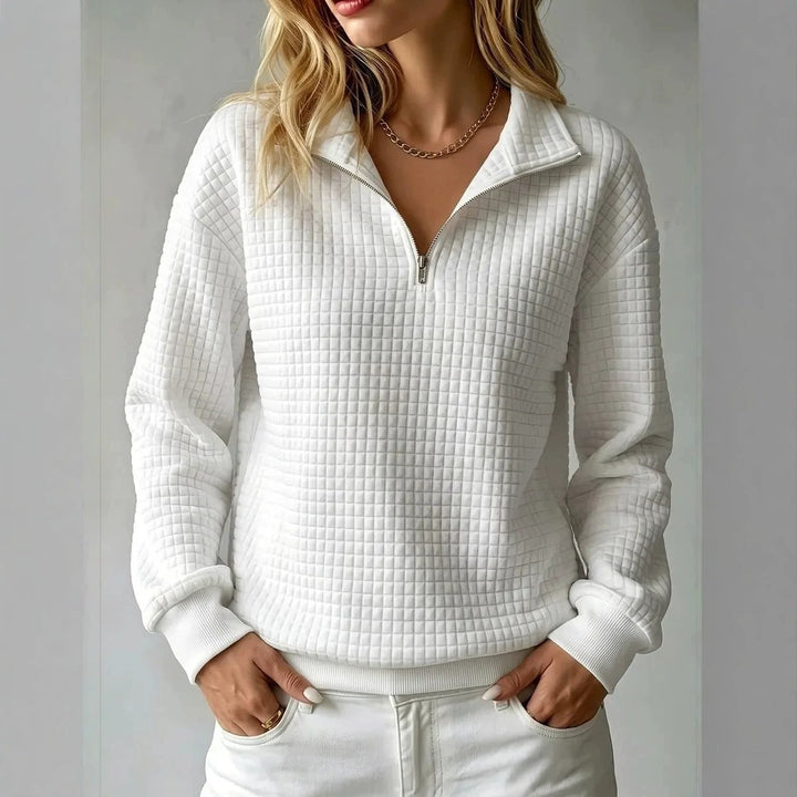 Jumper Women High Collar Zip Waffle Texture – Casual