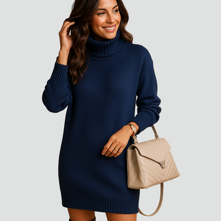 Dress Women Knitted Collared Long Sleeve – Winter