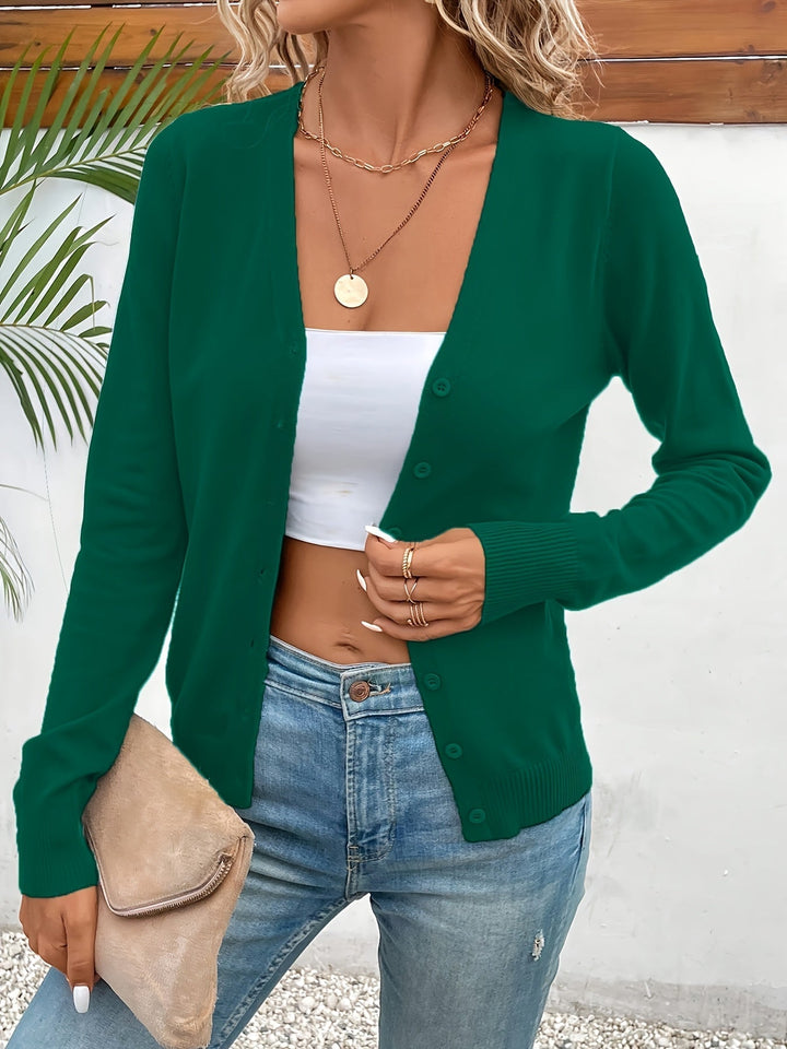 Cardigan Women Knitted V-Neck Button Front – Casual