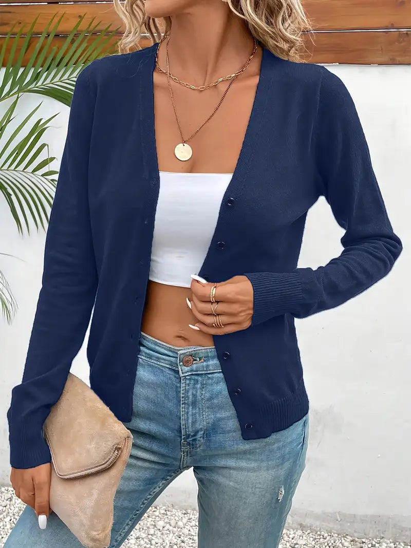Cardigan Women Knitted V-Neck Button Front – Casual