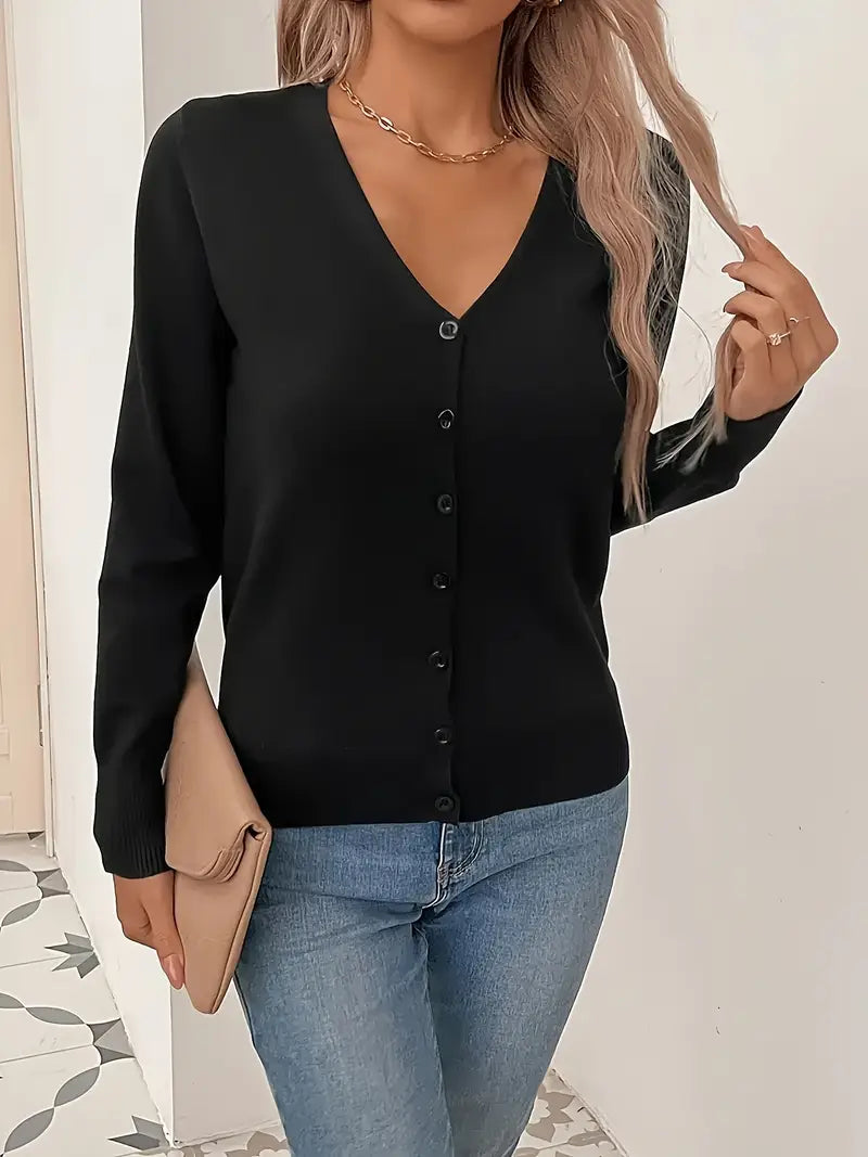 Cardigan Women Knitted V-Neck Button Front – Casual