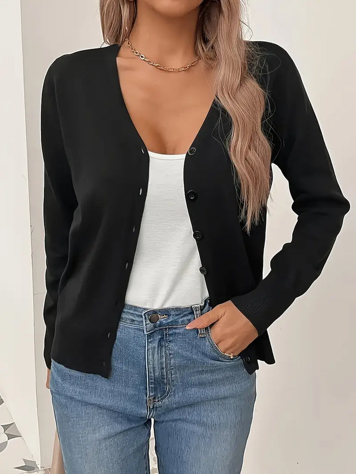 Cardigan Women Knitted V-Neck Button Front – Casual