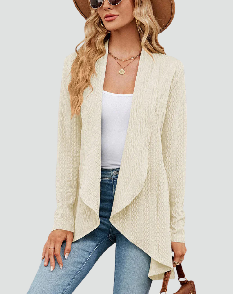 Cardigan Women Ribbed Knitted Pleated Front – Casual