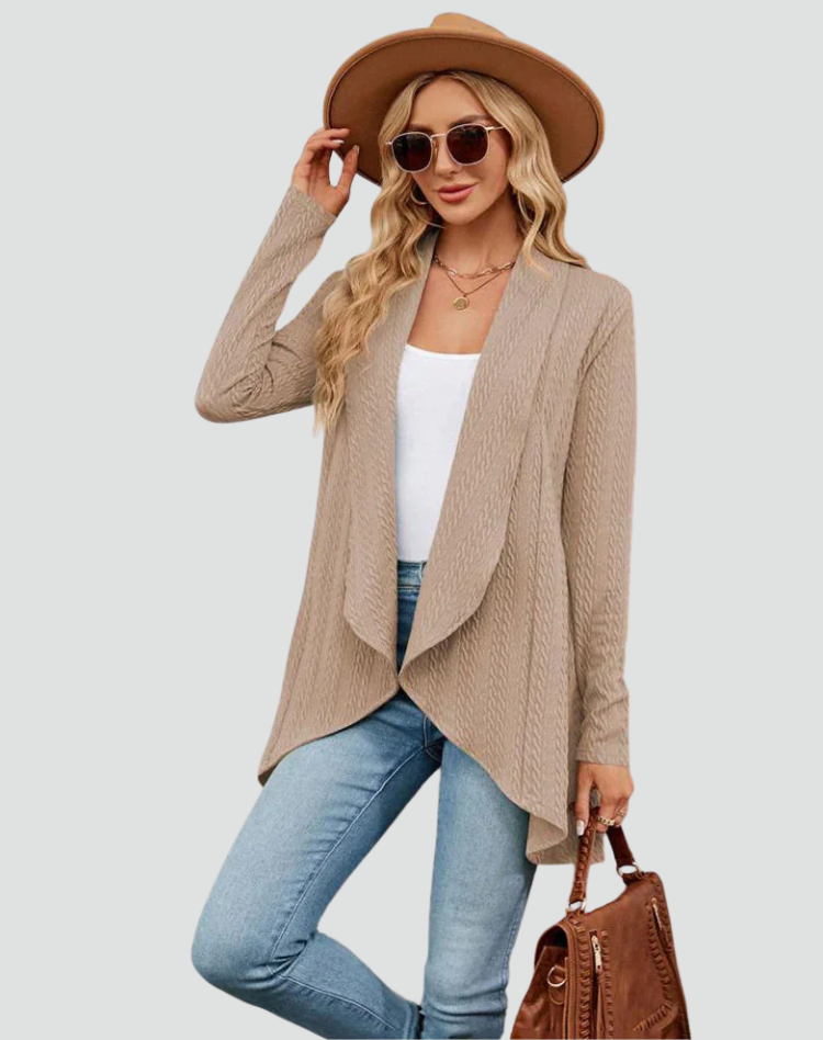 Cardigan Women Ribbed Knitted Pleated Front – Casual