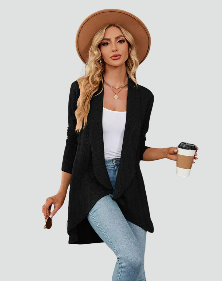 Cardigan Women Ribbed Knitted Pleated Front – Casual