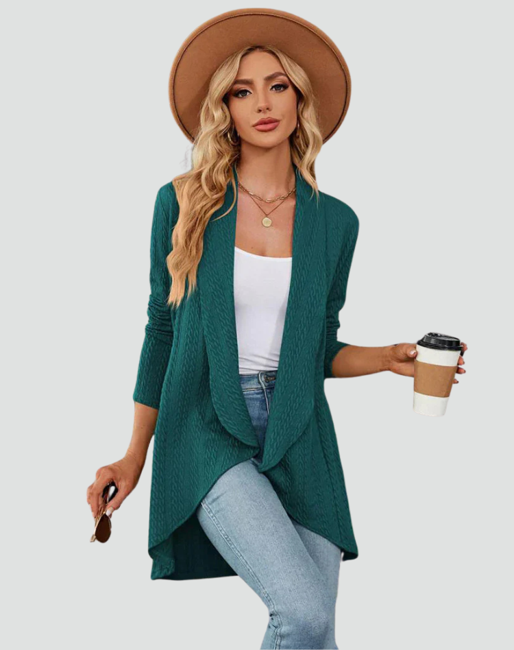 Cardigan Women Ribbed Knitted Pleated Front – Casual