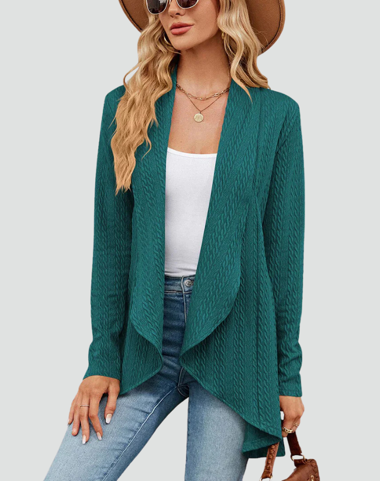Cardigan Women Ribbed Knitted Pleated Front – Casual