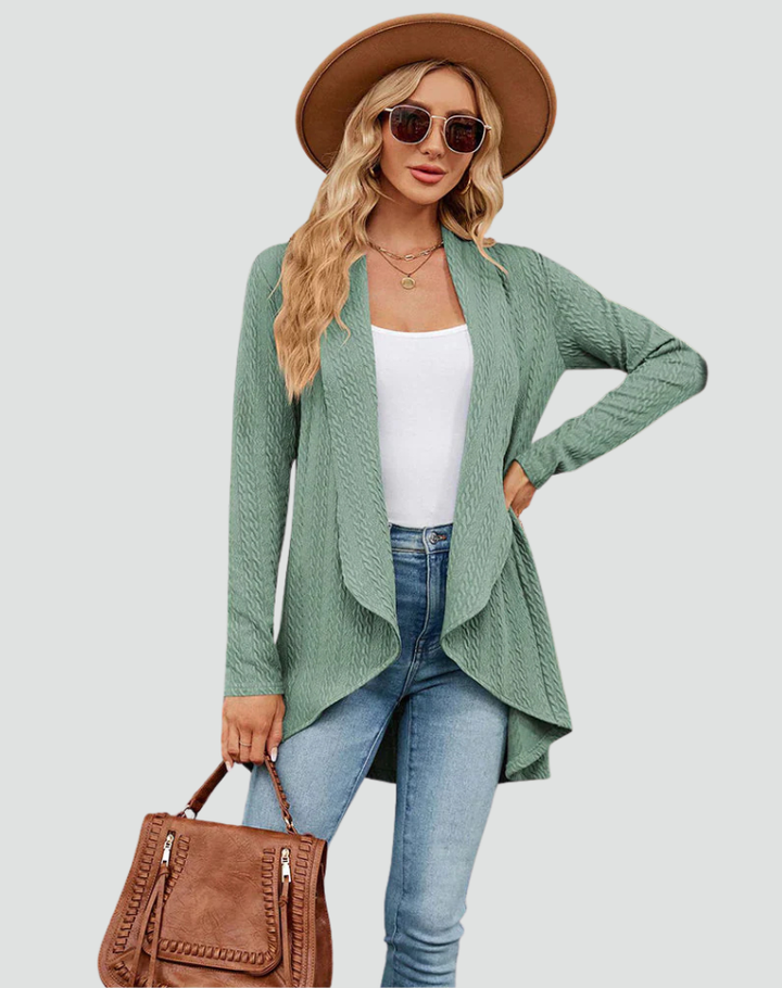 Cardigan Women Ribbed Knitted Pleated Front – Casual