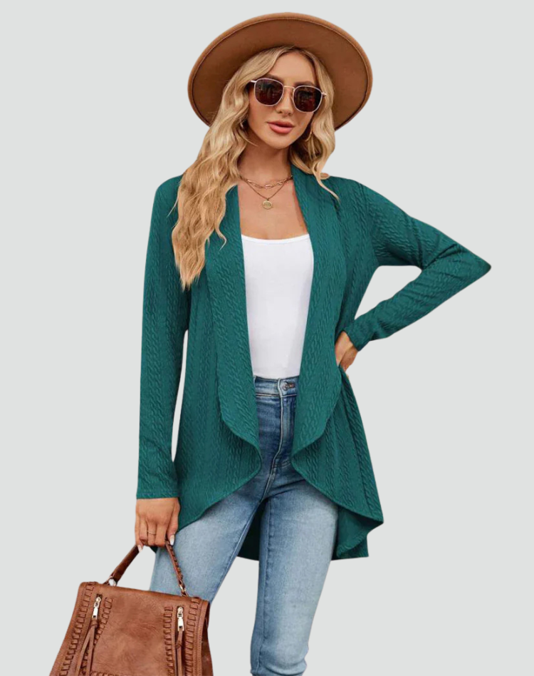 Cardigan Women Ribbed Knitted Pleated Front – Casual