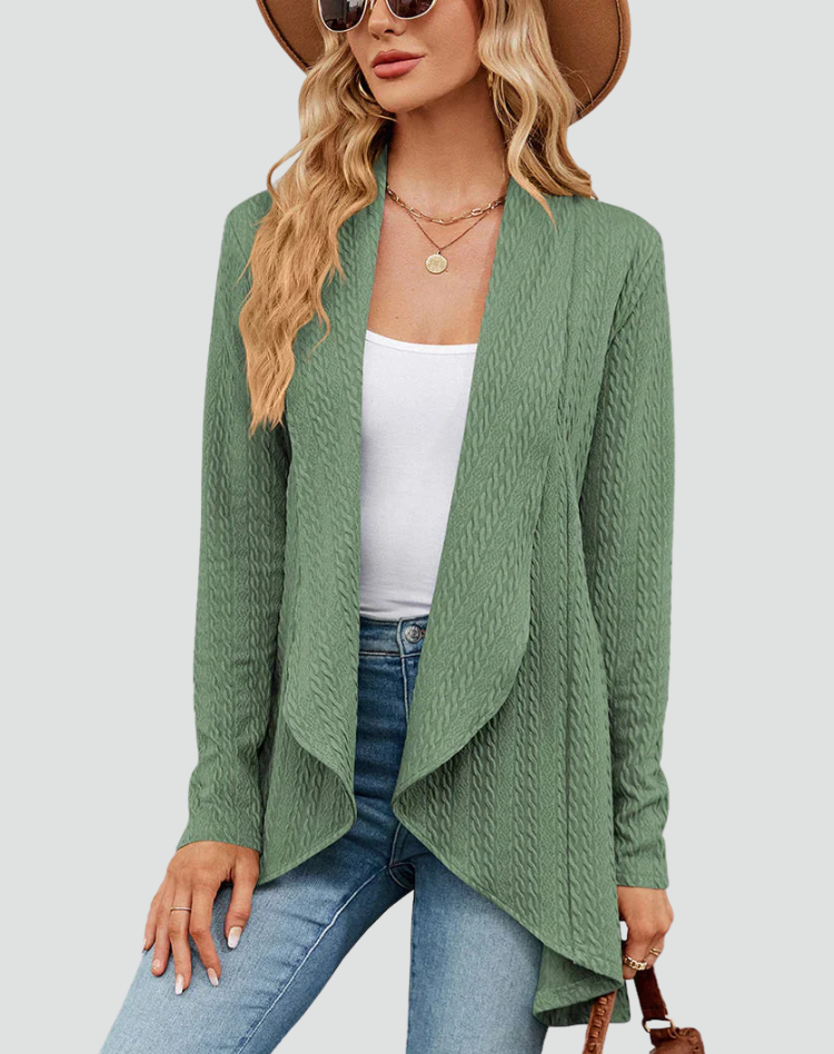 Cardigan Women Ribbed Knitted Pleated Front – Casual