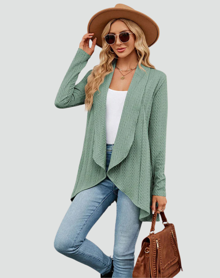 Cardigan Women Ribbed Knitted Pleated Front – Casual