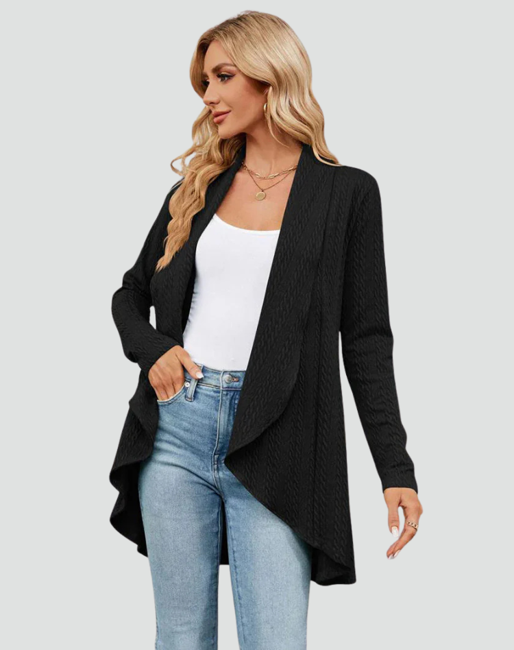 Cardigan Women Ribbed Knitted Pleated Front – Casual