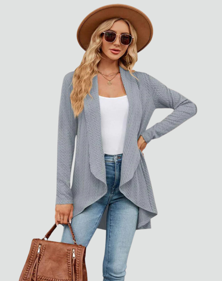 Cardigan Women Ribbed Knitted Pleated Front – Casual