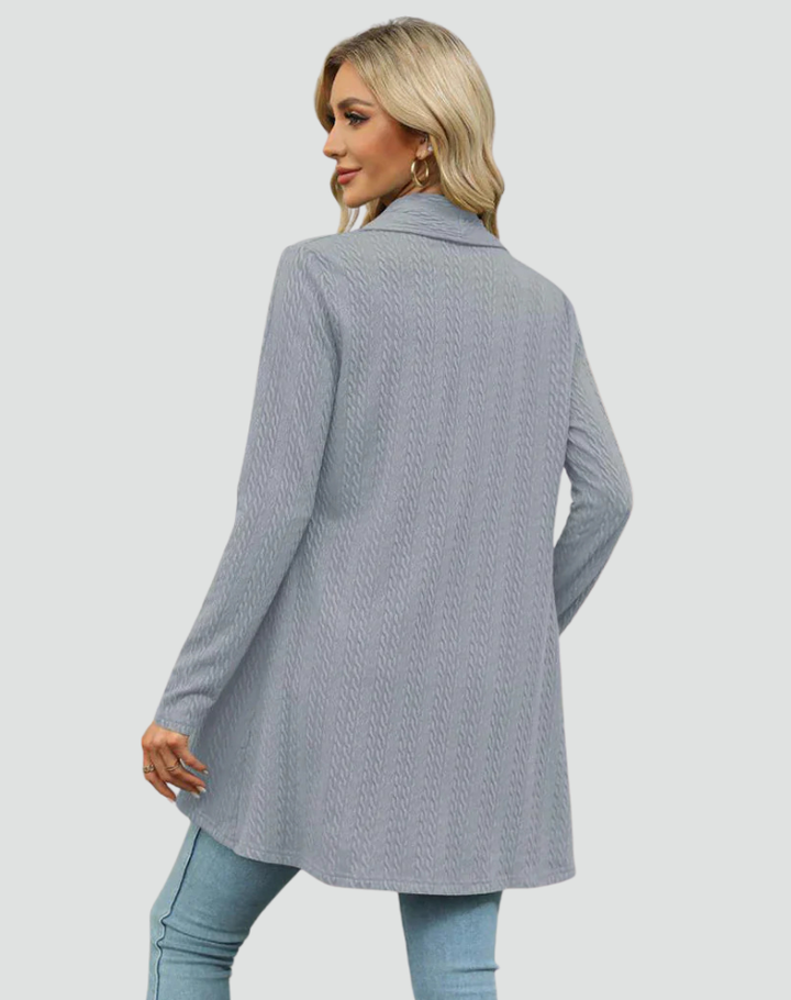 Cardigan Women Ribbed Knitted Pleated Front – Casual