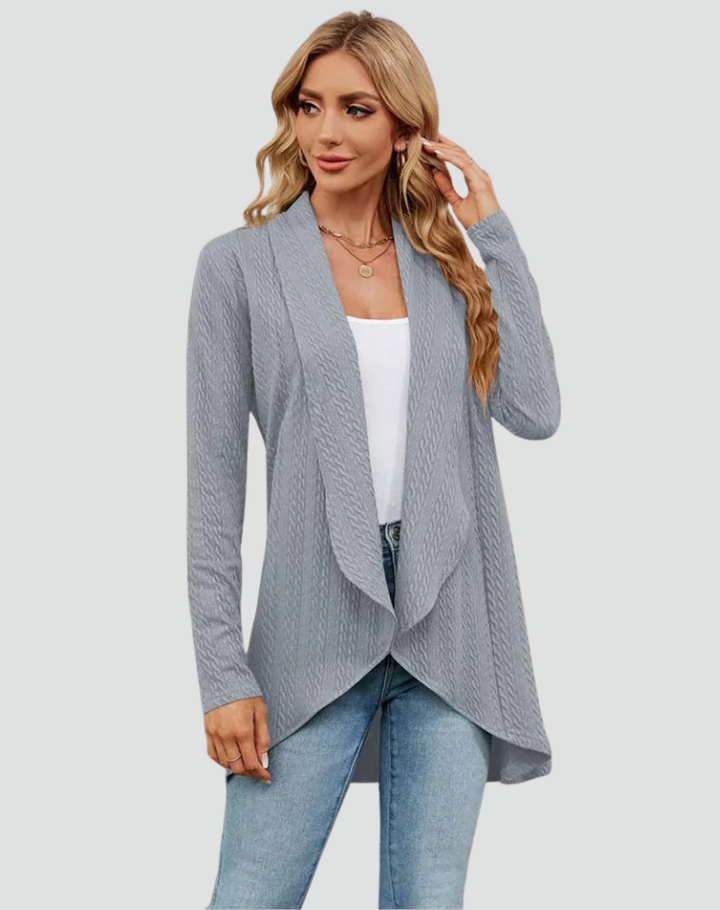 Cardigan Women Ribbed Knitted Pleated Front – Casual