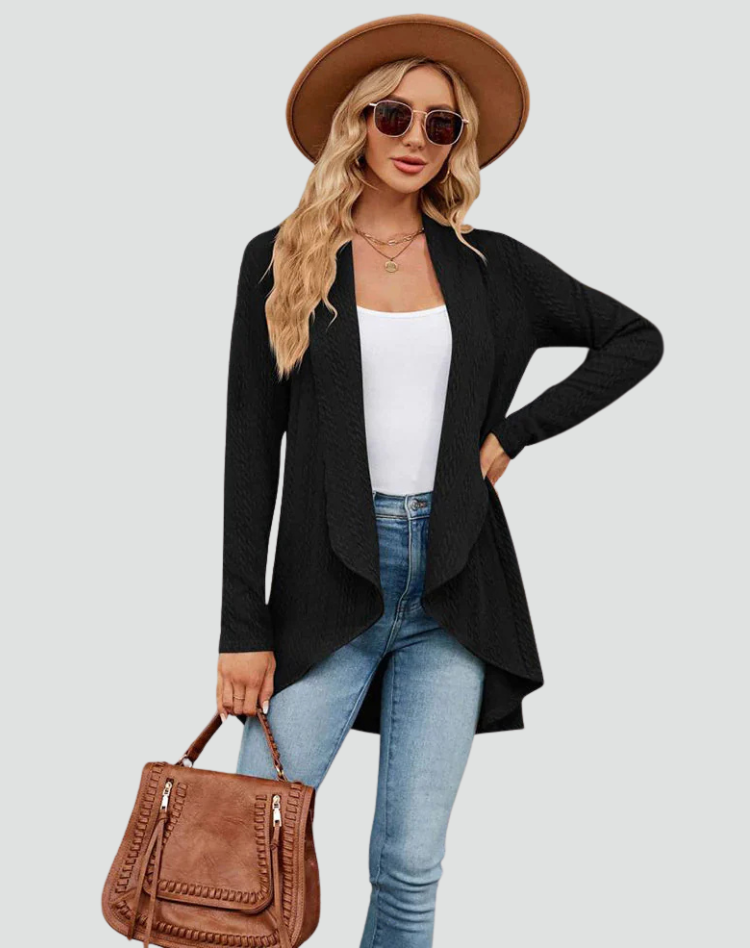 Cardigan Women Ribbed Knitted Pleated Front – Casual