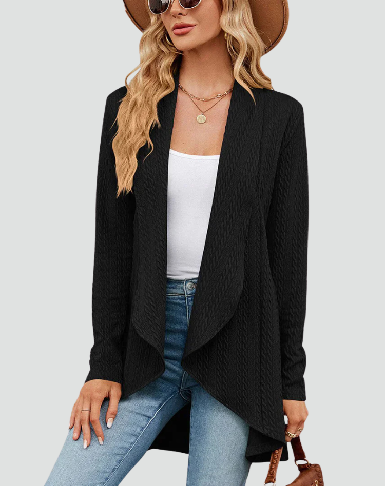 Cardigan Women Ribbed Knitted Pleated Front – Casual
