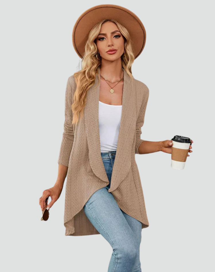 Cardigan Women Ribbed Knitted Pleated Front – Casual
