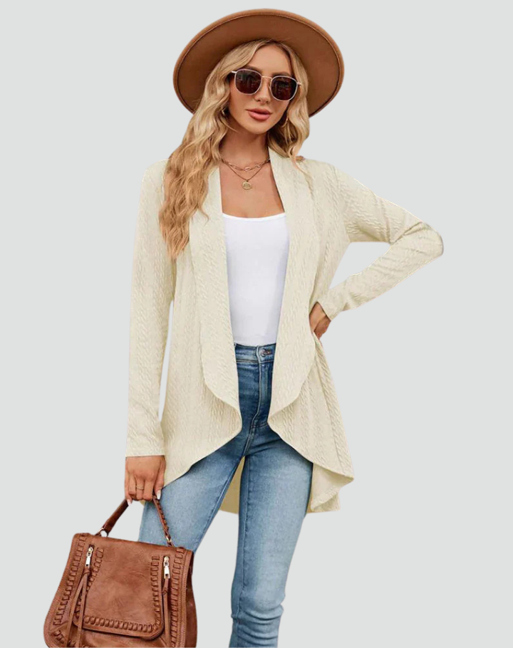 Cardigan Women Ribbed Knitted Pleated Front – Casual