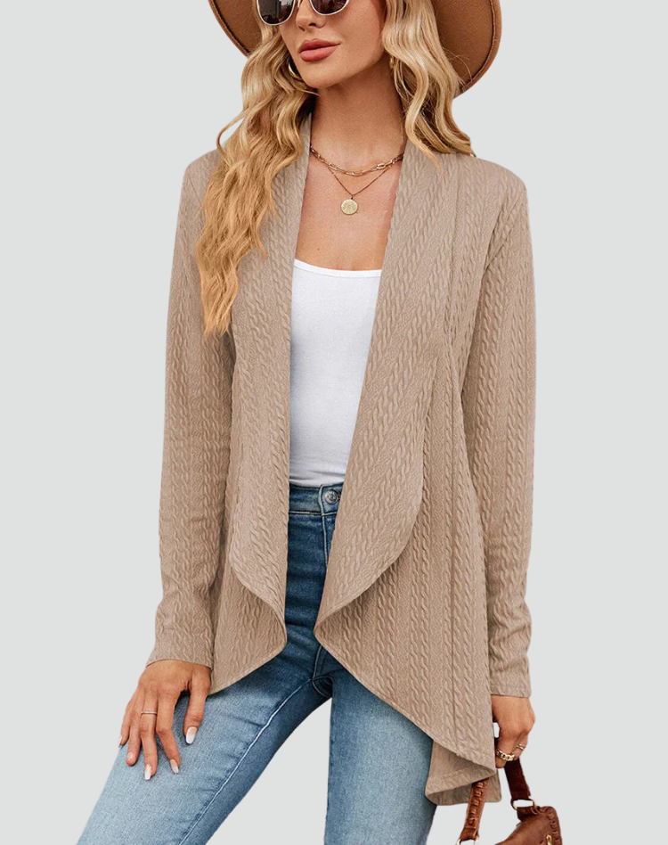 Cardigan Women Ribbed Knitted Pleated Front – Casual