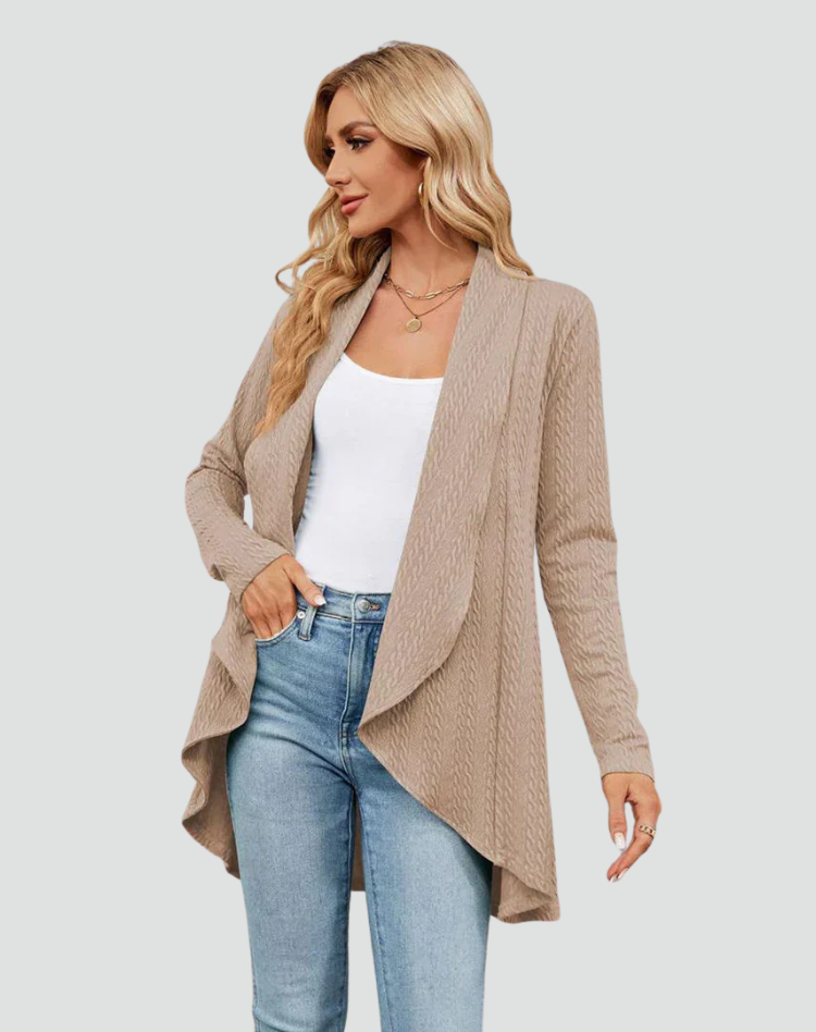 Cardigan Women Ribbed Knitted Pleated Front – Casual