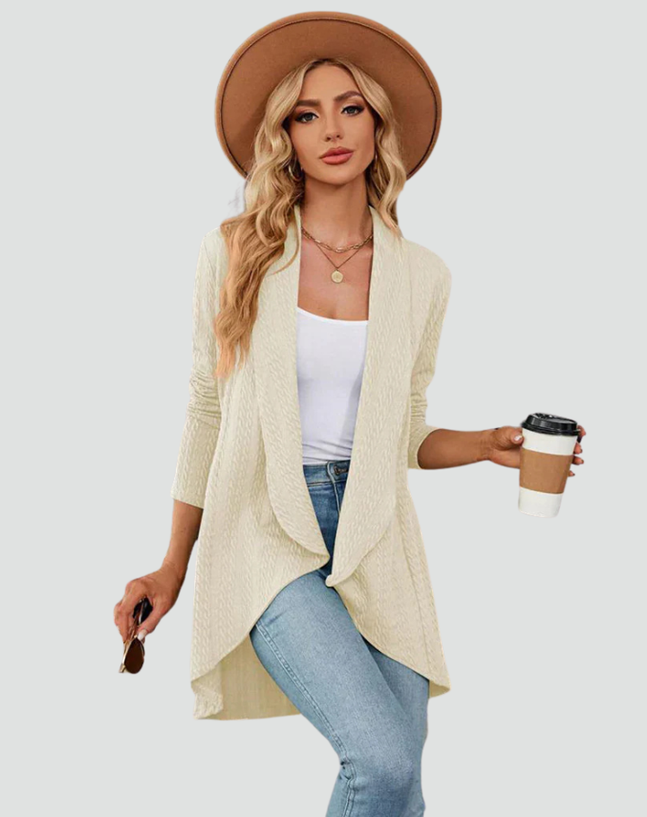 Cardigan Women Ribbed Knitted Pleated Front – Casual