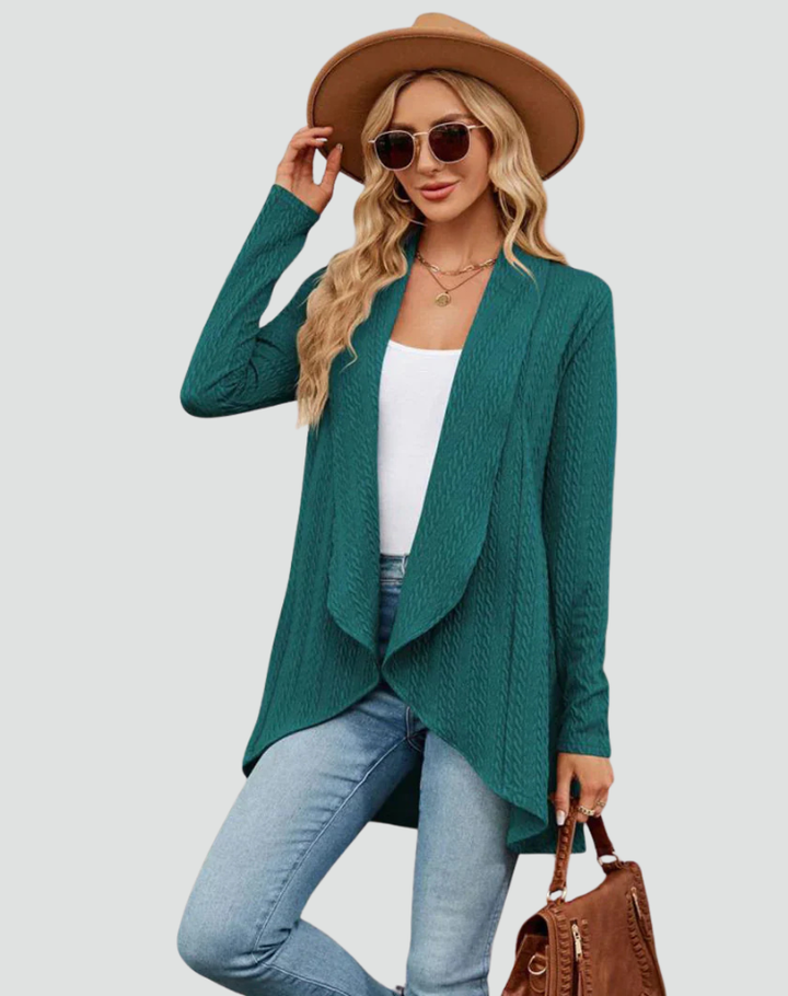 Cardigan Women Ribbed Knitted Pleated Front – Casual