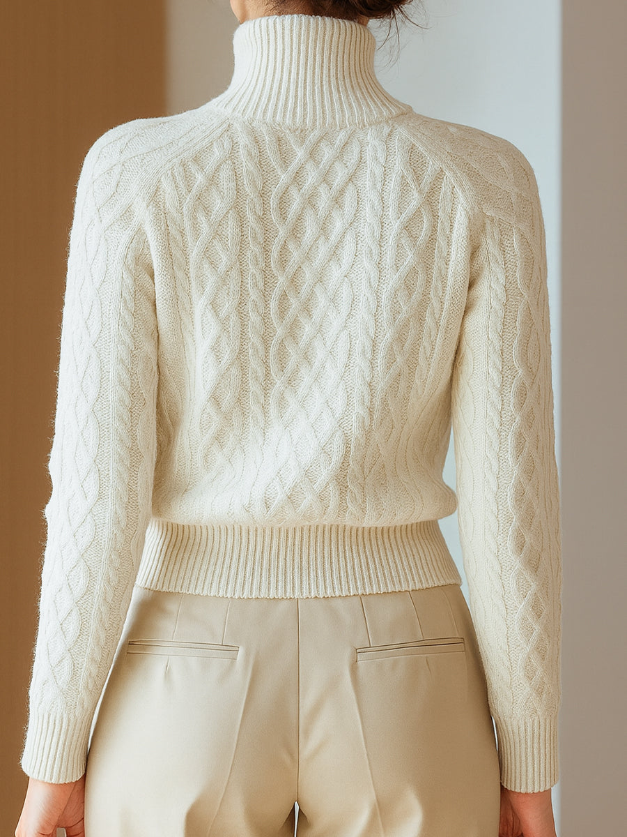 Cardigan Women Short Cable Knit Stand-Up Collar Zip – Office