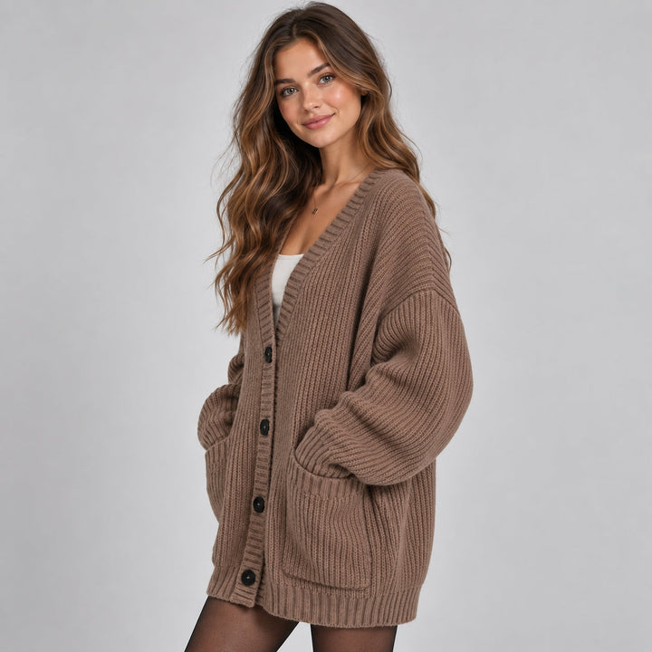 Cardigan Women Oversized Chunky Knit with Buttons and Pockets – Casual