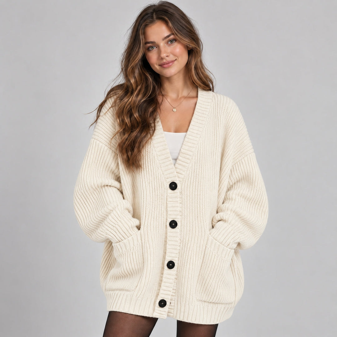 Cardigan Women Oversized Chunky Knit with Buttons and Pockets – Casual