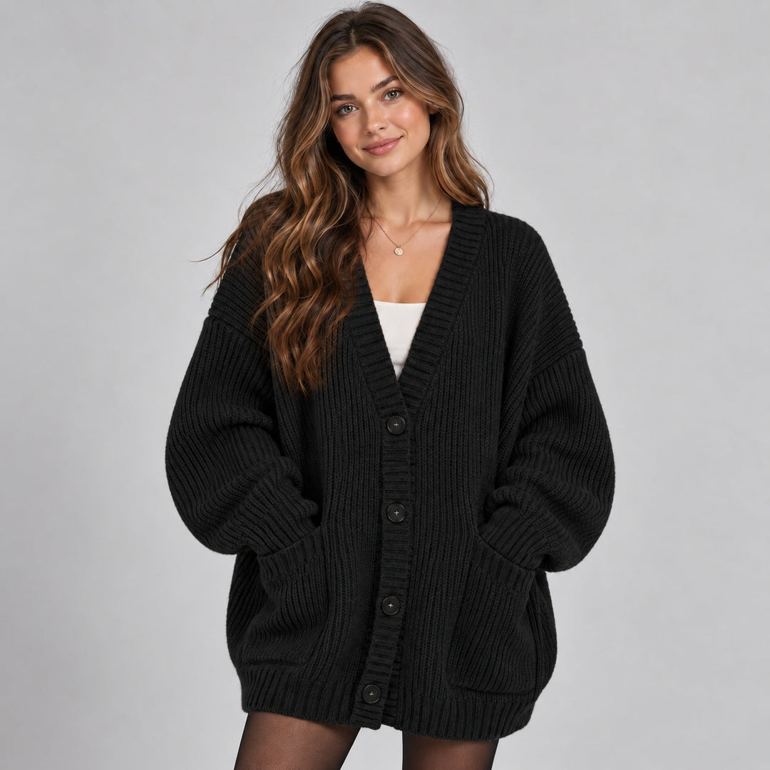 Cardigan Women Oversized Chunky Knit with Buttons and Pockets – Casual