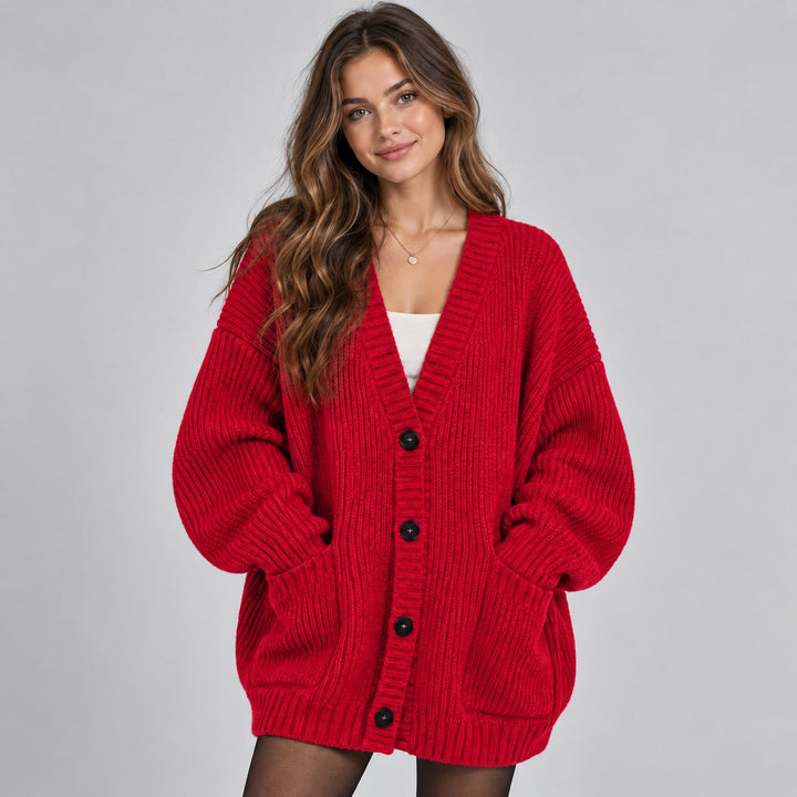 Cardigan Women Oversized Chunky Knit with Buttons and Pockets – Casual