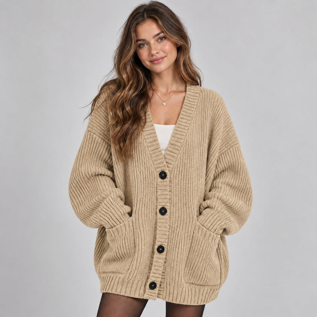 Cardigan Women Oversized Chunky Knit with Buttons and Pockets – Casual