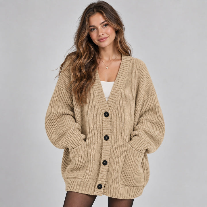 Cardigan Women Oversized Chunky Knit with Buttons and Pockets – Casual