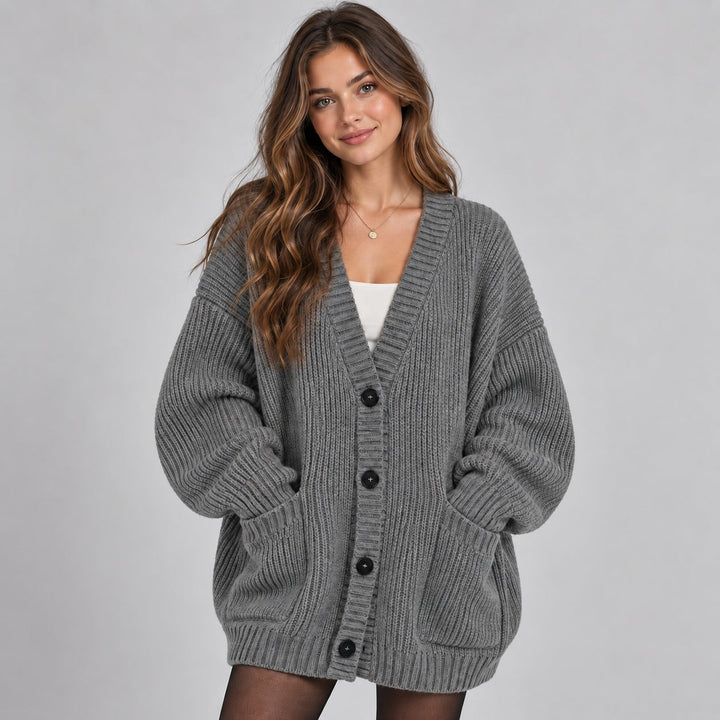 Cardigan Women Oversized Chunky Knit with Buttons and Pockets – Casual