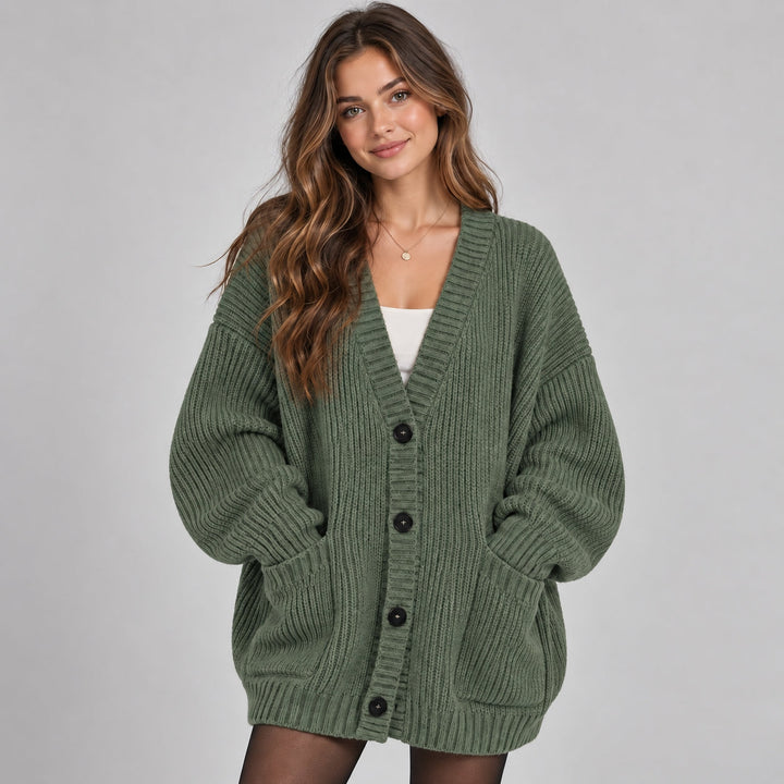 Cardigan Women Oversized Chunky Knit with Buttons and Pockets – Casual