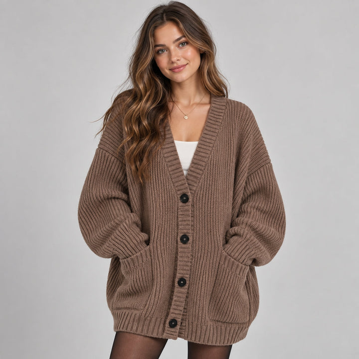 Cardigan Women Oversized Chunky Knit with Buttons and Pockets – Casual