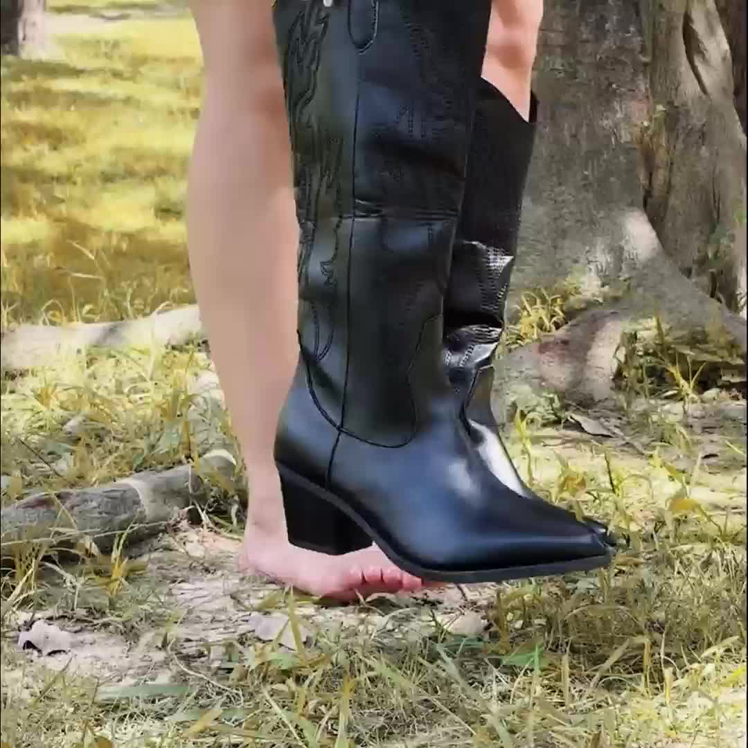 Boots Women Knee-High Wide Shaft Embroidery – Casual