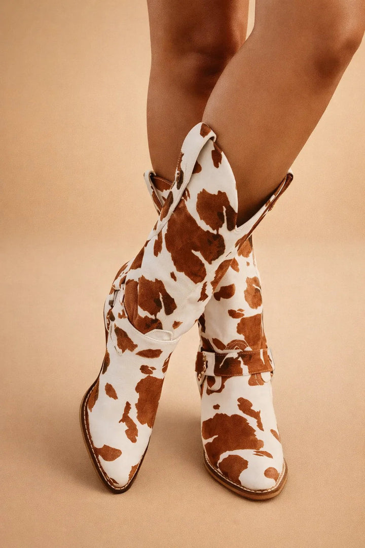 Boots Women Western Faux Leather with Studs – Casual