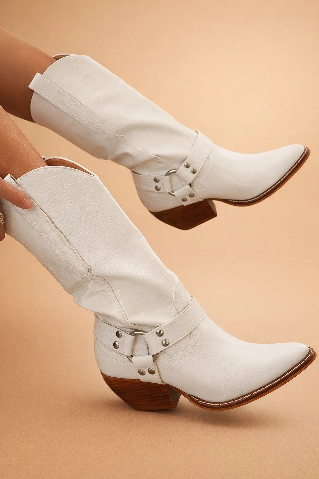 Boots Women Western Faux Leather with Studs – Casual