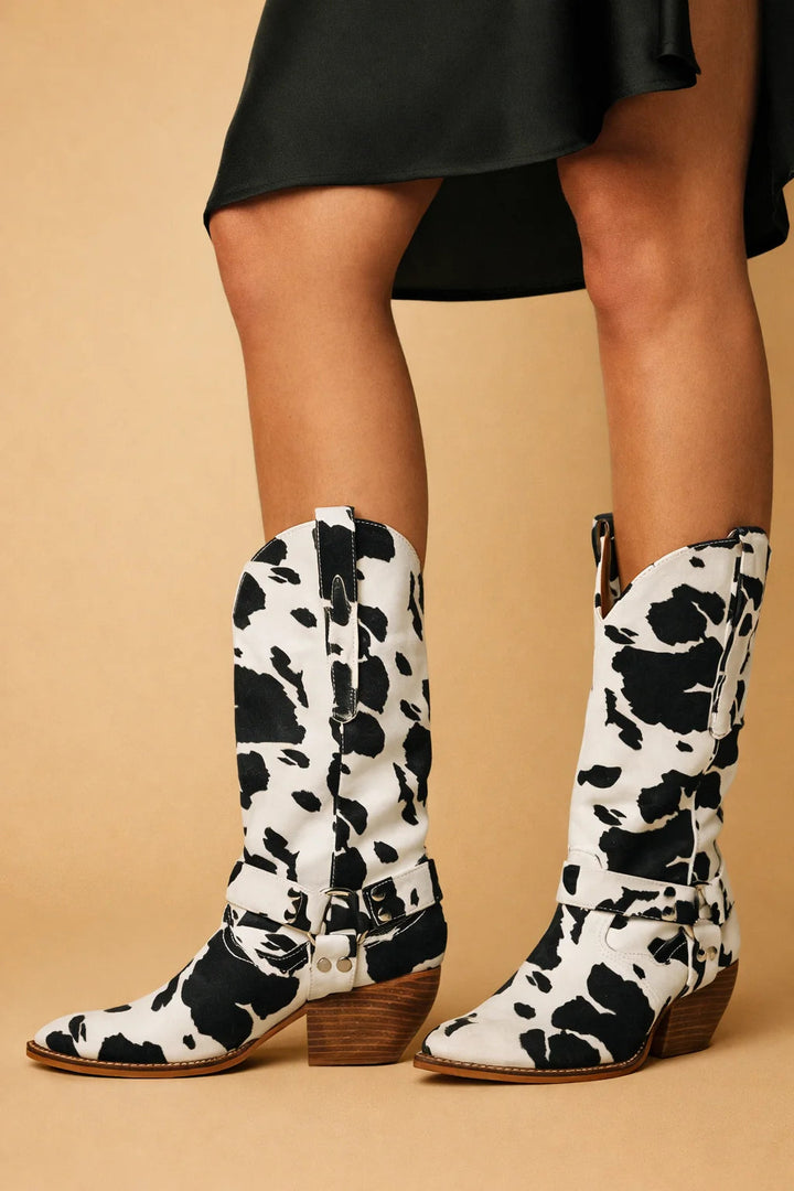 Boots Women Western Faux Leather with Studs – Casual