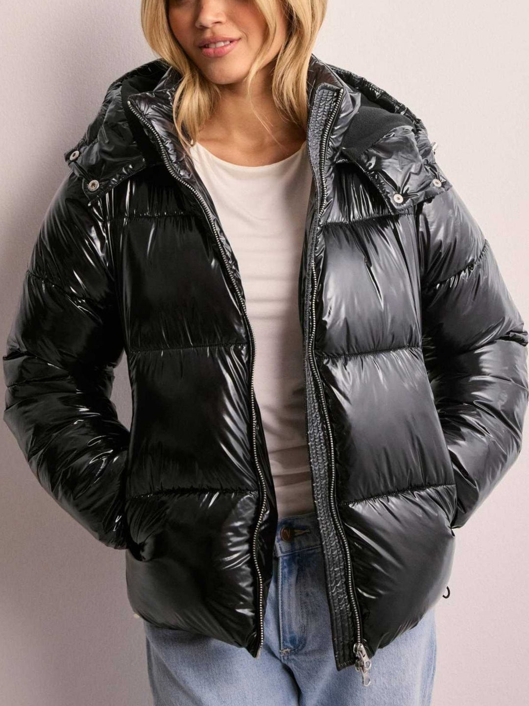 Jacket Women Quilted Hooded Zipper Pockets – Winter