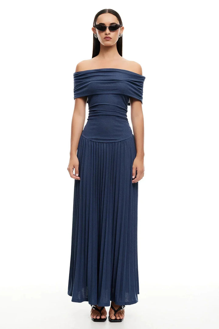 Dress Women Off-Shoulder Pleated Maxi – Summer