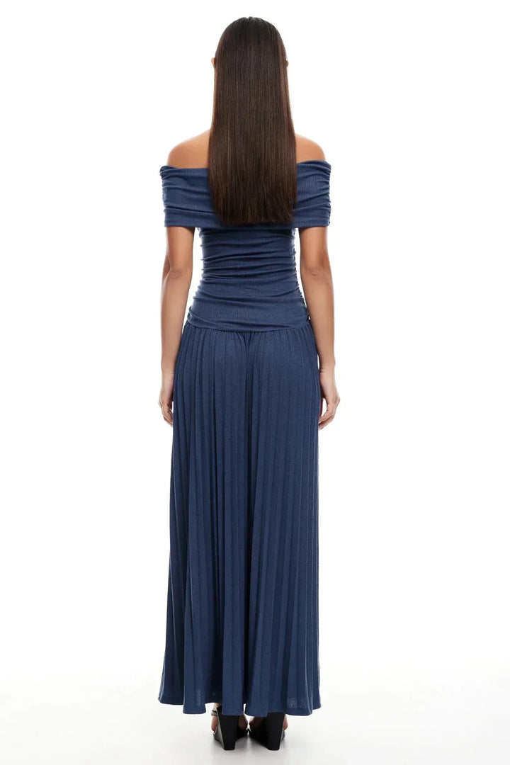 Dress Women Off-Shoulder Pleated Maxi – Summer