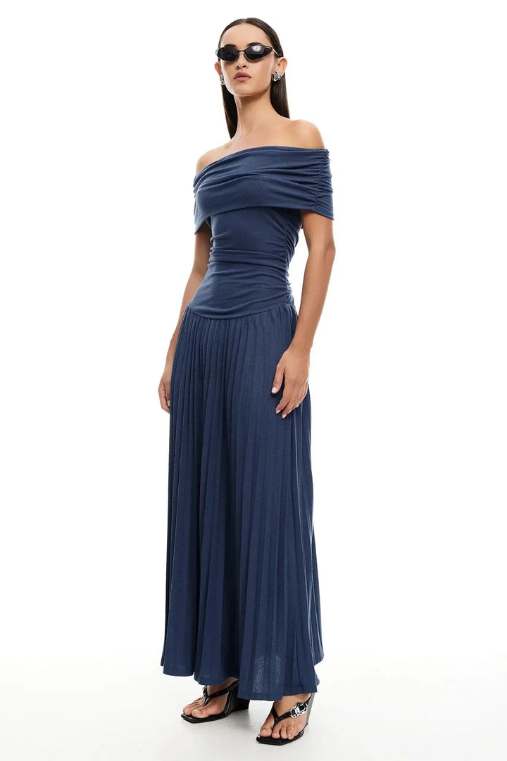 Dress Women Off-Shoulder Pleated Maxi – Summer