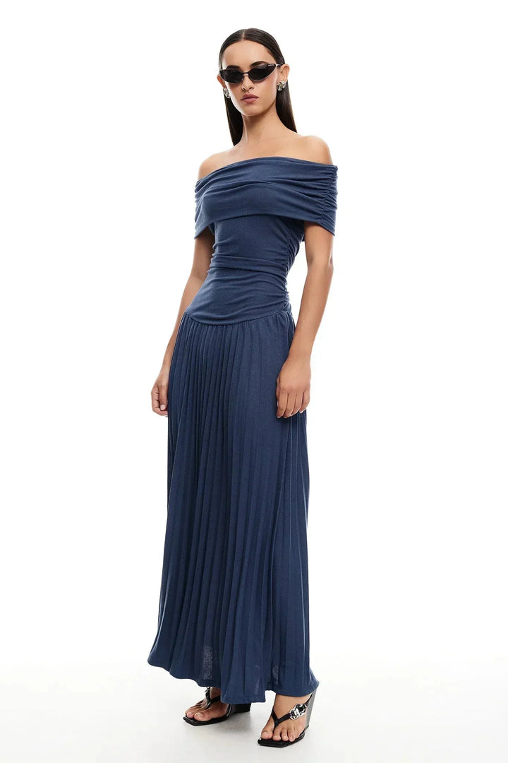 Dress Women Off-Shoulder Pleated Maxi – Summer